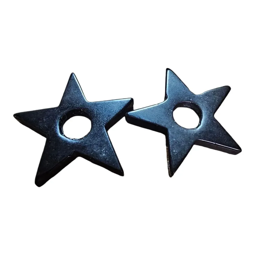 Black Agate Chalcedony Star Pendant Gemstone Charm Craft Jewelry Making Set of 2 - Picture 2 of 6